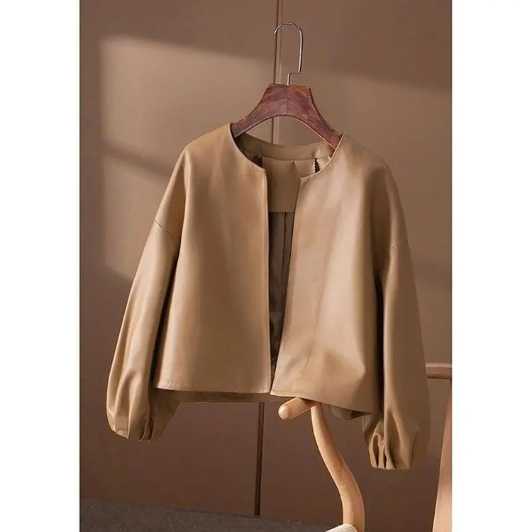 フェイクレザージャケット レディース ノーカラー ジャケット