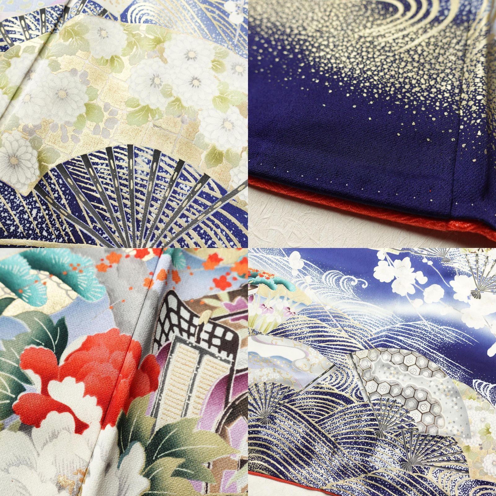 中古 振袖 正絹 古典柄 袷仕立て 身丈162.5cm 裄丈66.5cm 箔 金彩