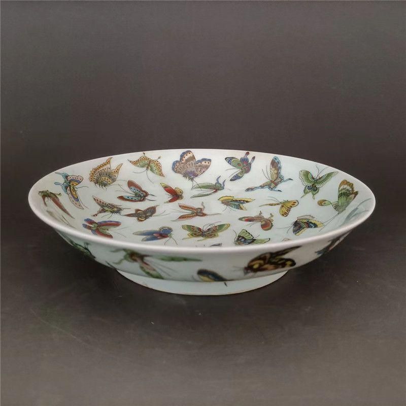 大清光緒年パステル蝶紋盤 景徳鎮 陶磁器 装飾品 工芸品 美術品