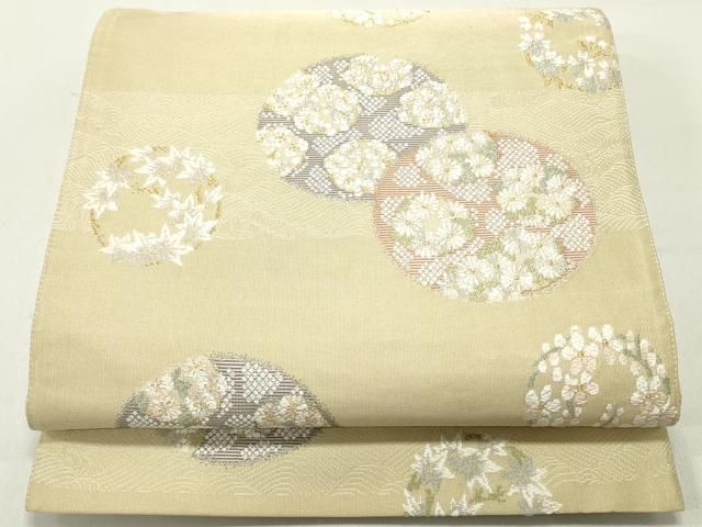 平和屋着物○六通柄袋帯 唐織 花丸文 金糸 正絹 逸品 未使用