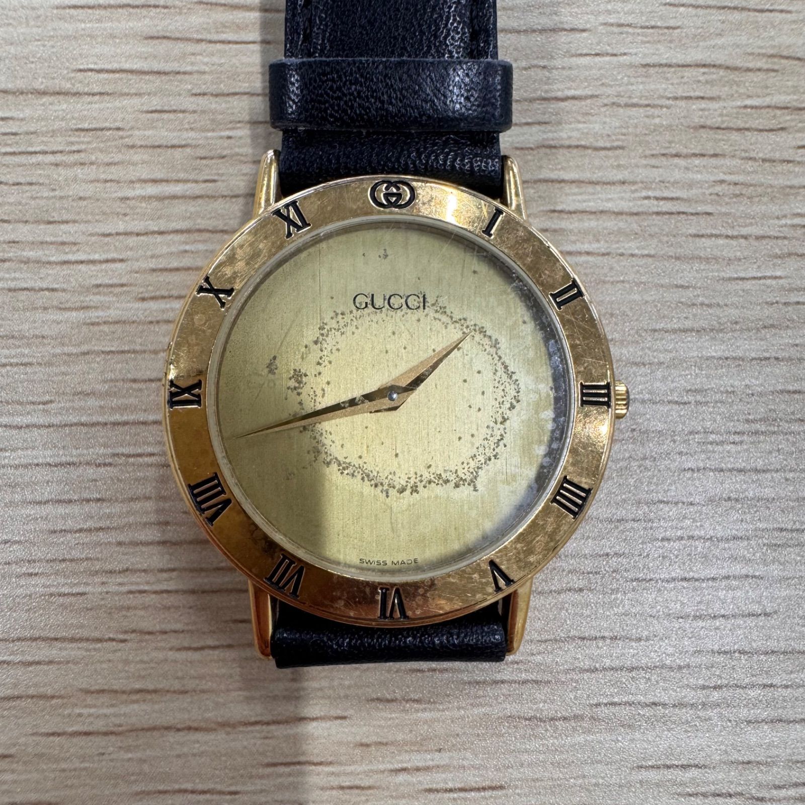 GUCCI ゴールド レザーベルト 時計 型番3000.2M メンズ - メルカリ