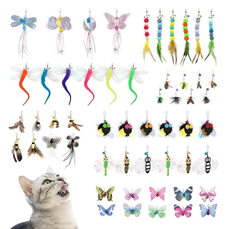 SONGWAY 猫 おもちゃ 昆虫 ねこじゃらし 飛ぶ虫 玩具 交換用52個昆虫の大集合 収納 き