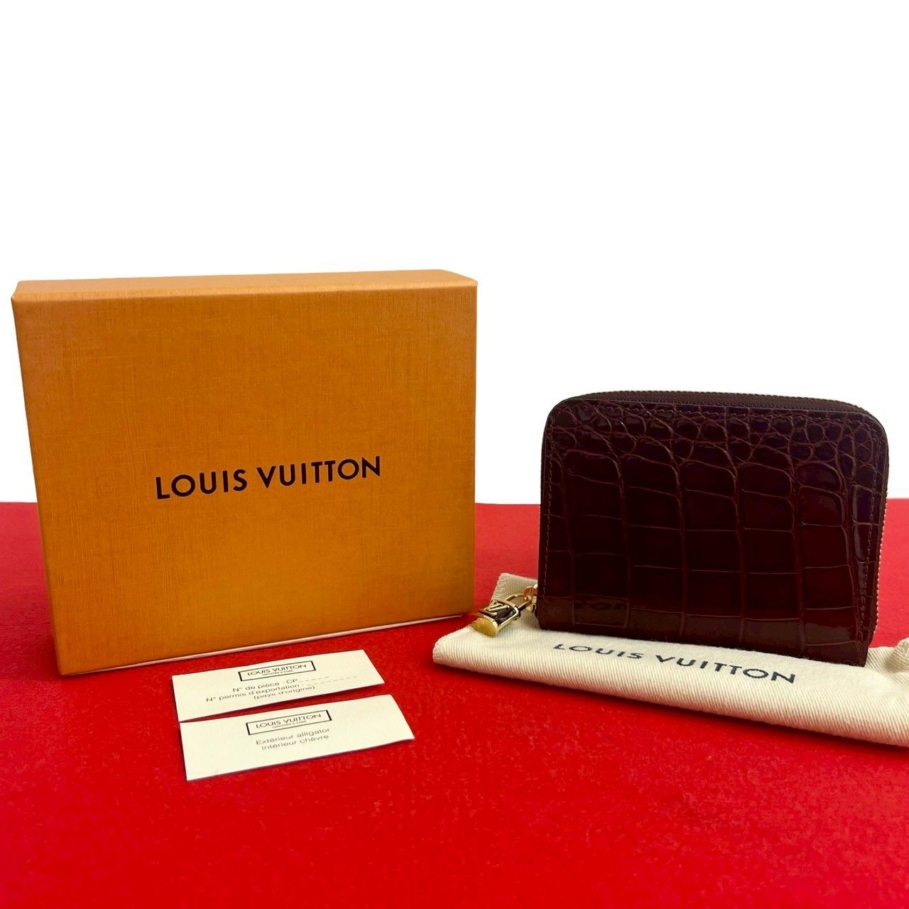 ♥保管品 箱 袋付き LOUIS VUITTON ルイヴィトン クロコダイル ジッピーウォレット レザー 本革 コインケース 小銭入れ ボルドー 14477