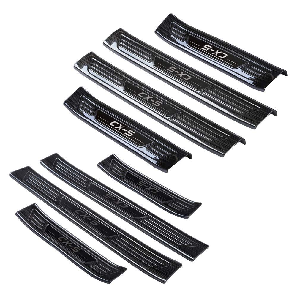 Catland マツダ CX5 KF系 アクセサリー スカッフプレート 内装 カスタム パーツ ステンレス サイドステップガード ステップガード サイドスカート 保護パーツ 汚れ防止 滑り止め 傷防止 社外品 ブラック 内側 外側 8P