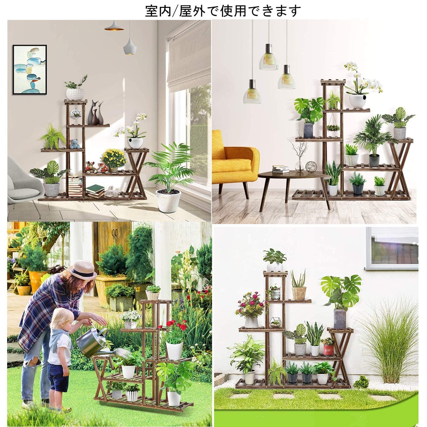 フラワースタンド 棚 木製 ガーデンラック 5段 花台 植物棚 盆栽棚 Q77-