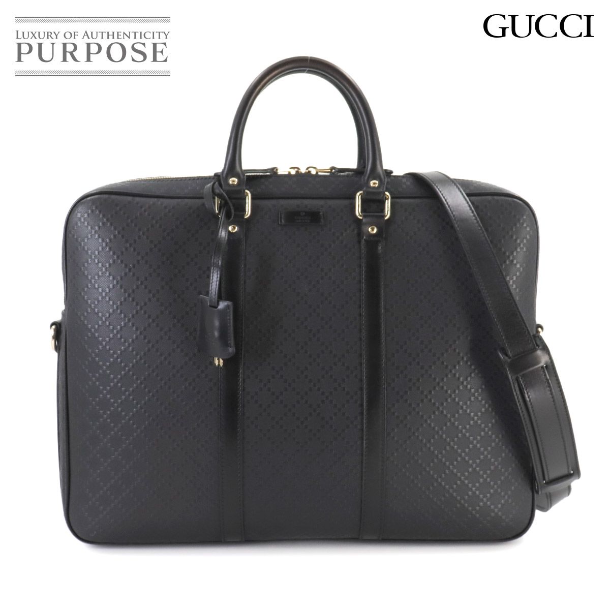 新品同様 グッチ GUCCI ディアマンテ ブリーフケース 2way ビジネス ショルダー バッグ レザー ブラック 208463 90243370