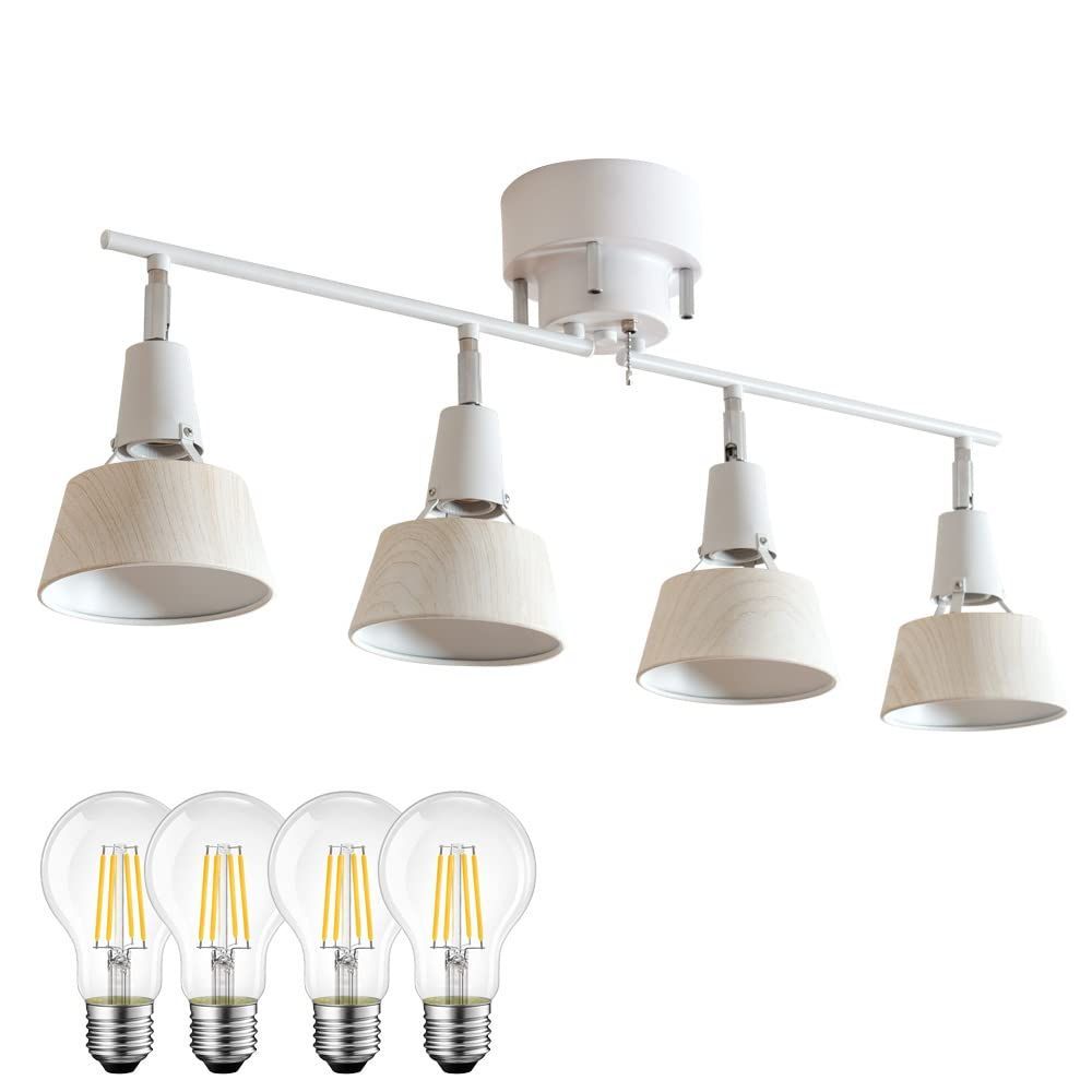【特価商品】4 Aurora 寝室 和室 照明器具 照明 ダイニング アッシュ｜6w相当ﾌｨﾗﾒﾝﾄLED電球付きリモコン機能なし 天井 リビング 北欧 おしゃれ 木目 E26 スポットライト シーリング LED対応 4灯 シーリングライト VENTOTA