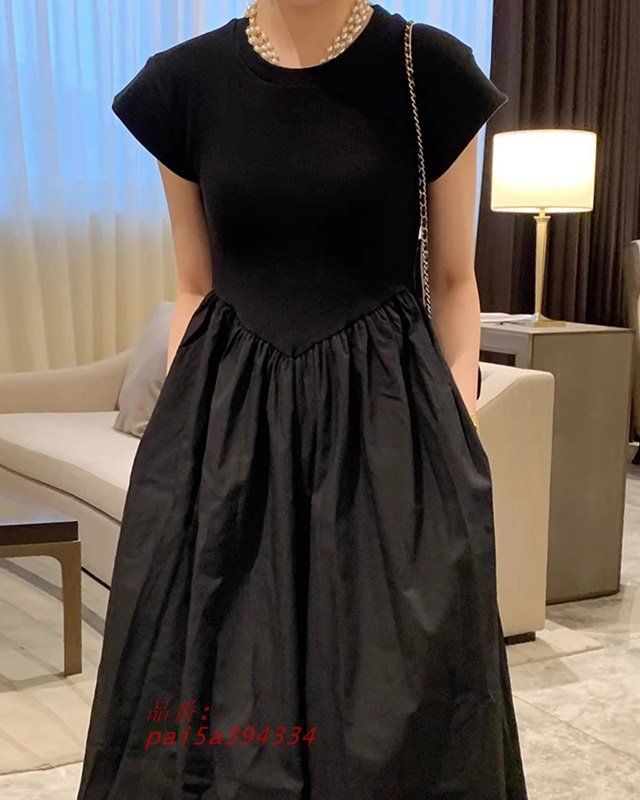 切り替えワンピース ロング ワンピース 春 カジュアル レディース ワンピース フレンチスリーブ ドッキングワンピース ラウンドネック 半袖 シンプル 無地 夏 pai5a394334