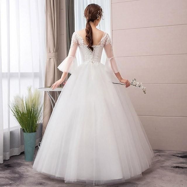 ウェディングドレス 花嫁 大きいサイズ 袖あり フレア袖 体型カバー 結婚式 二次会 ドレス 発表会 パーティー 編み上げタイプ ロングドレス 送料無料ウェディングドレス 花嫁 大きいサイズ 袖あり バルーン袖