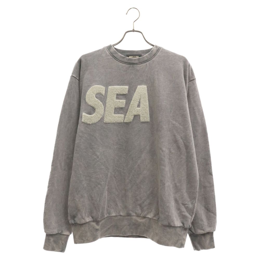 WIND AND SEA (ウィンダンシー) SEA CHENILLE EMB SULFUR CREW NECK  WDS-O-SIG-24-Q2-CS-01 ヴィンテージ加工 シェニールワッペンロゴ クルーネック トレーナー スウェットシャツ グレー - メルカリ