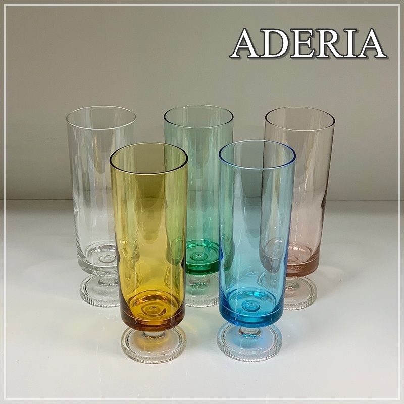 昭和レトロ アデリア カラーグラス ADERIA COLOR GLASS 5色セット 脚付き 足付き ビンテージ アンティーク コップ モダン ポップ  人気 【RU0123-1】 - メルカリ