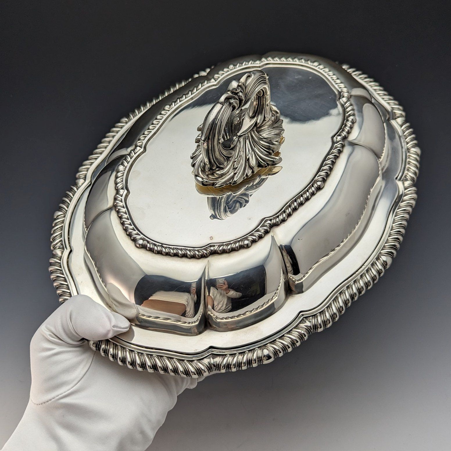 1904年 英国アンティーク シルバープレート製 オーバル型 エントレーディッシュ Elkington 1904年 英国アンティーク シルバープレート製 オーバル型 エン