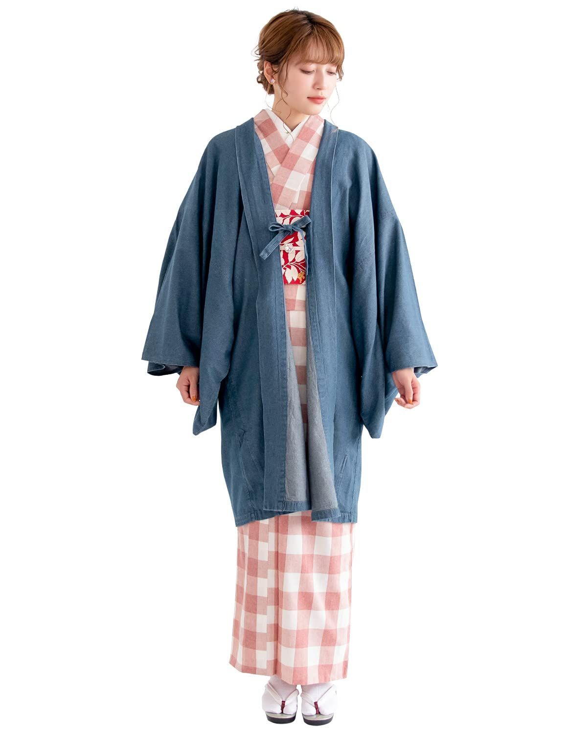 Size F L _Color ペールブルー KYOETSU キョウエツ 羽織 洗える 単衣 無地 デニム デニム羽織 単品 レディース F L 薄ブルー