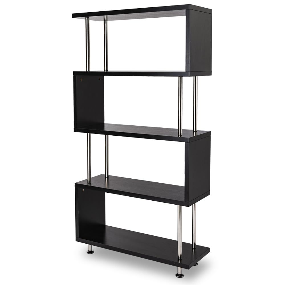 アイリスプラザ 本棚 ディスプレイラック 収納 オープンラック 靴箱 下駄箱 パイプ S字 5段 耐荷重75㎏ ブラック 幅80×奥行29.5×高さ151.4cm SRK-8315