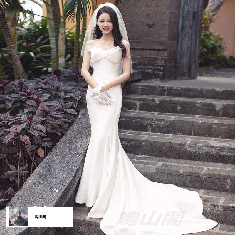 ウエディングドレス マーメイドライン 大きいサイズ 二次会 花嫁 結婚式 白 ロングドレス トレーンドレス スレンダーライン チューブトップWP特別価格104