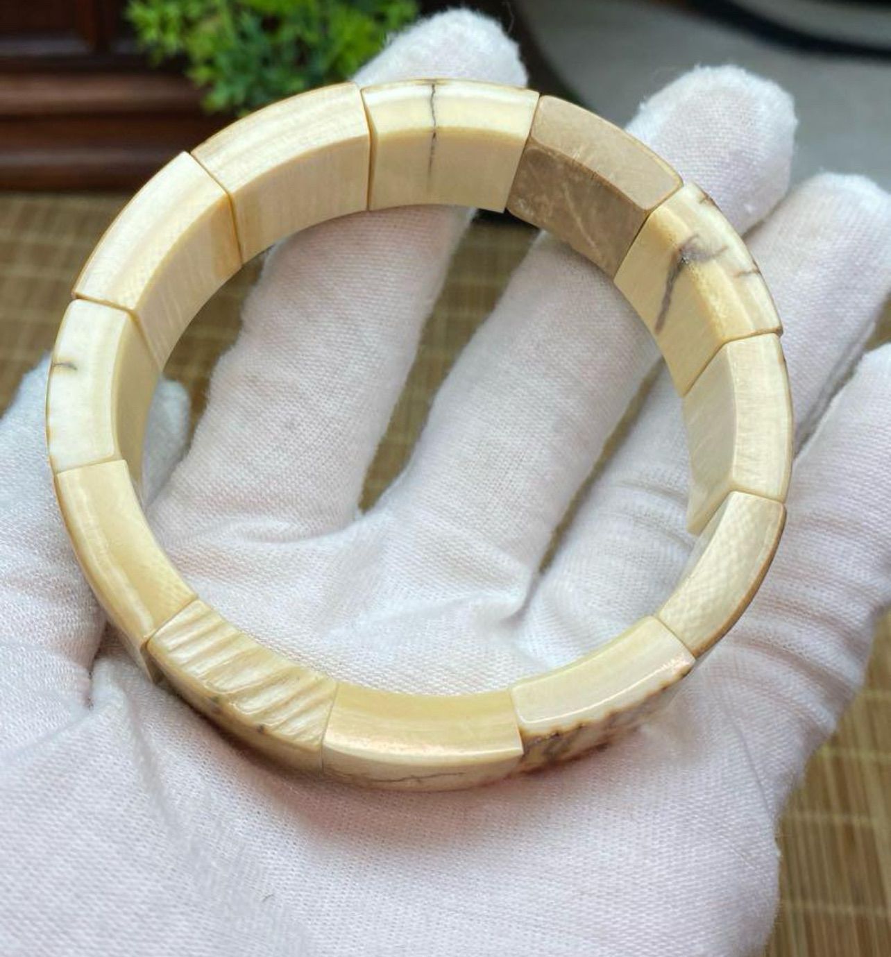 天然マンモス牙美しい手作り彫刻原皮ハンド ブレスレット