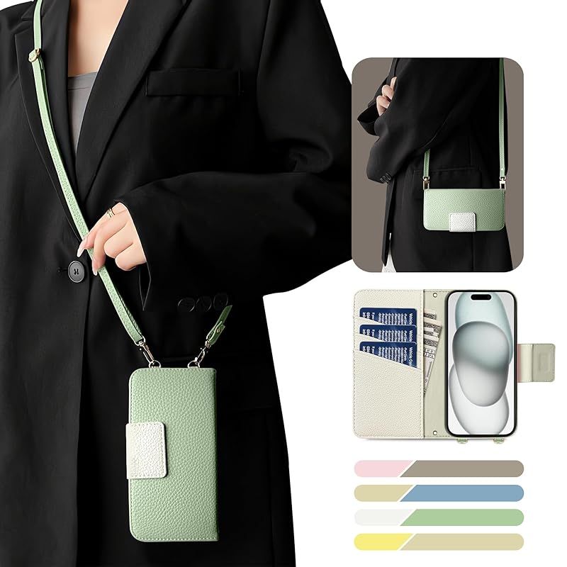 新品　Kahper For iPhone 15 ケース 手帳型 ショルダー バイカラー スマホケース iphone 15 おしゃれ かわいい 女性 レトロ いPhone 15 ケース カード収納 シンプル 上品 iPhone 15 カバー マグネット式 ス