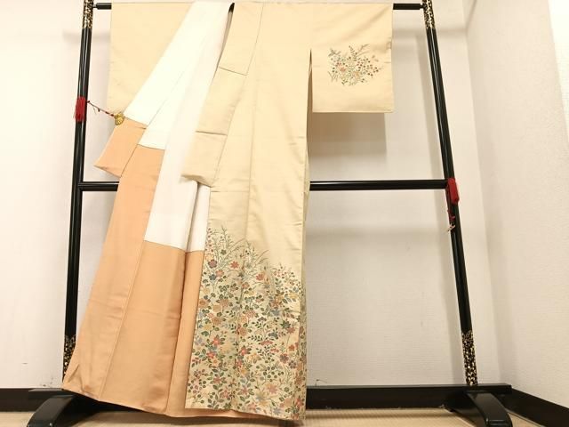 平和屋着物○京の名門・菱屋六右ェ門 紬 訪問着 草花文 正絹 逸品 未