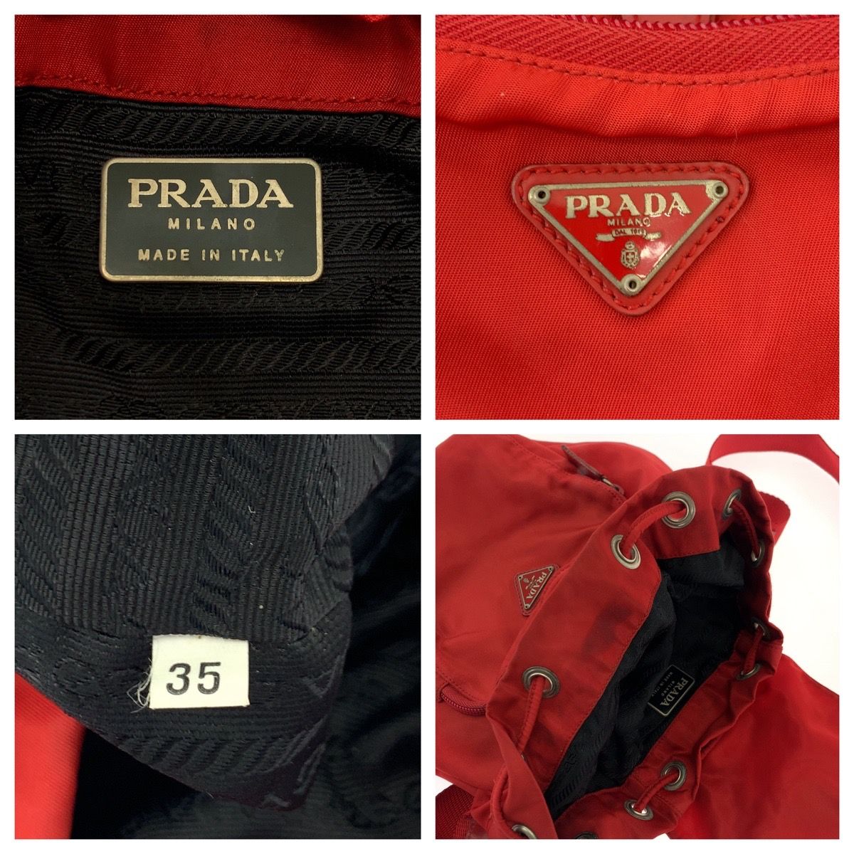 PRADA プラダ テスート 三角ロゴプレート レッド シルバー金具
