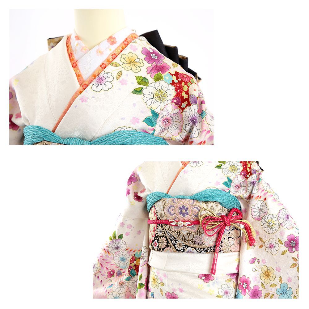 振袖 振袖フルセット 振袖セット USED振袖 中古 白 古典柄 辻が花 7点