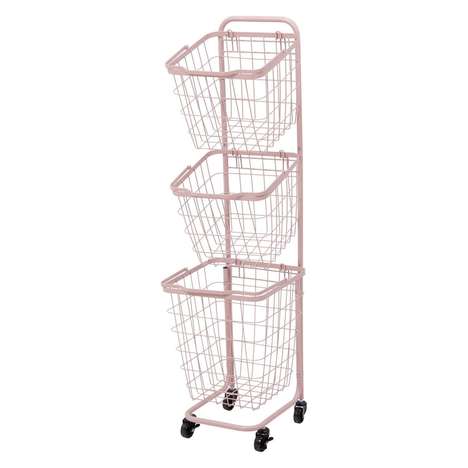 ピンク 萩原(Hagihara) ランドリーラック バスケット 脱衣 洗濯物 かご