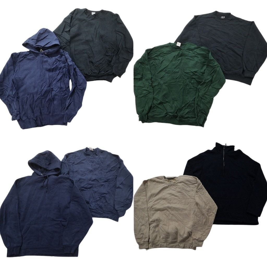古着卸 まとめ売り 無地 パーカー スウェット 8枚セット (メンズ L /XL ) ハーフジップ ブラック 丸首 フーディー ネイビー MX0132