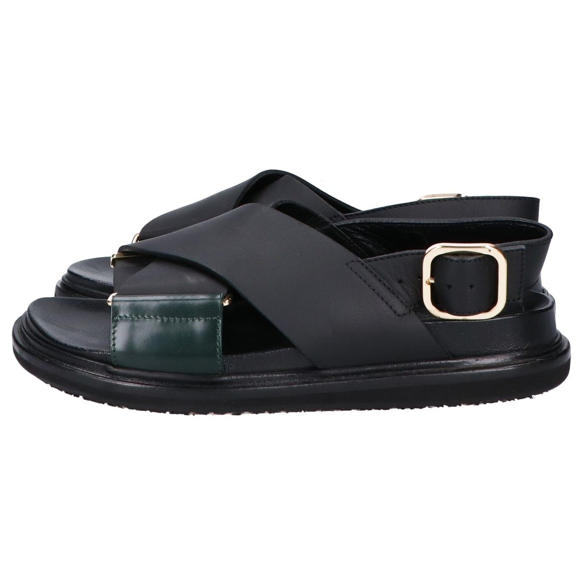 極美品★MARNI・フスベット レザー クロスストラップ サンダル(37) MARNI マルニ 靴 クロスストラップサンダル FUSSBETT フスベット