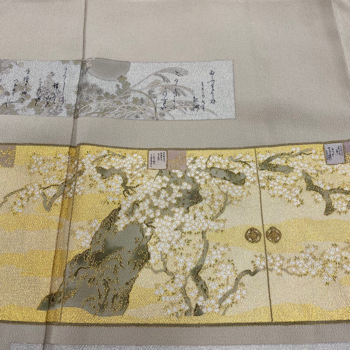 色留袖 身丈150cm 裄丈61.5cm S 袷 松尾光琳 百寿 落款あり 人物 文字紋 銀糸 銀彩 灰色 正絹 美品 秀品 一つ紋 中古 色留袖 身丈161.5cm 裄丈65.5cm M 袷 松尾光琳 落款 桜屏風図 鹿 金銀