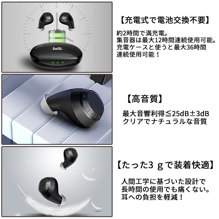 集音器 充電式 ワイヤレス 小型集音器 音量調節 左右両耳 目立たない 聞き取りやすい 耳に入れるだけ装着 集音機 小型 コンパクト 軽量 ワイヤレス イヤホン 軽い 耳穴式 高齢者 耳穴式集音器 テレビ用 音量調整 イヤホン 両耳 コンパクト 送料無料 - メルカリ