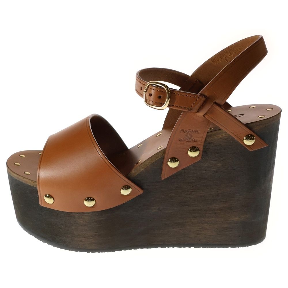 CELINE セリーヌ Les Bois Leather Wedge Sandal ウェッジソールサンダル ブラウン BF1119