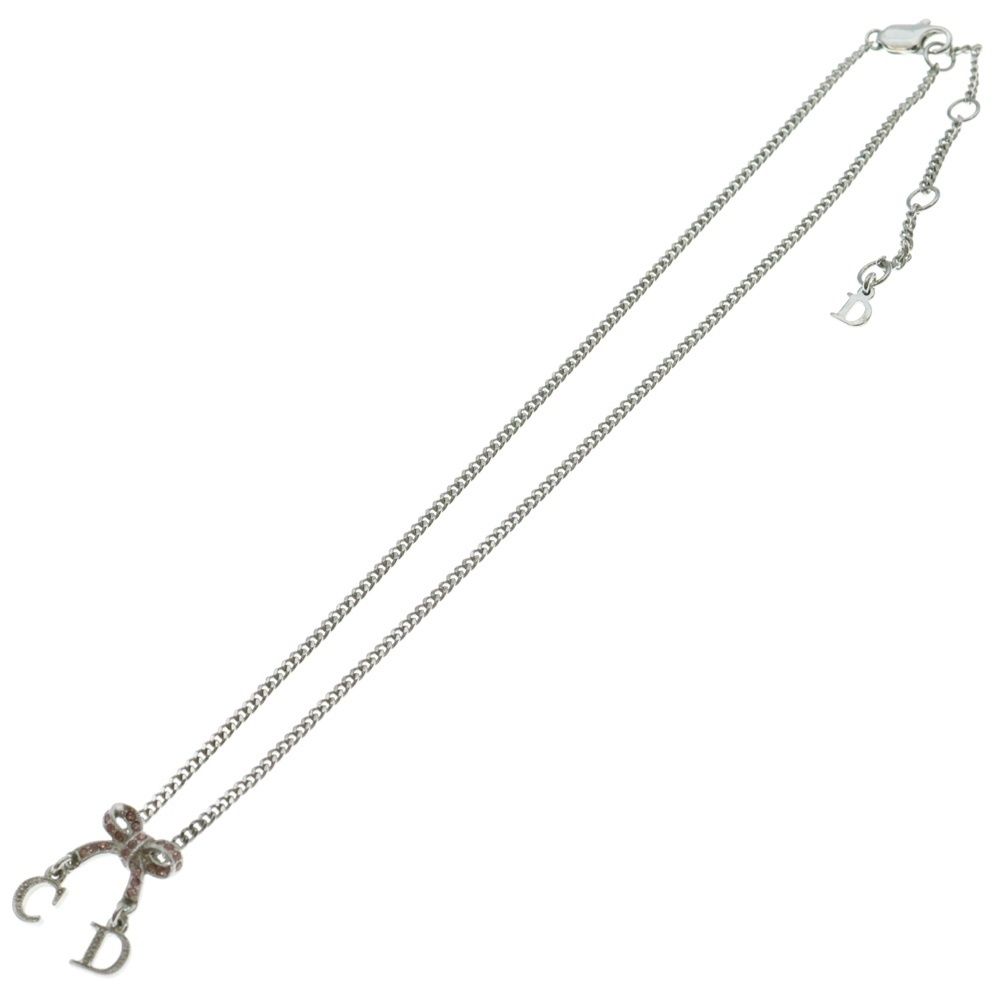 Christian Dior クリスチャンディオール リボン カラーストーン ネックレス ペンダント シルバー