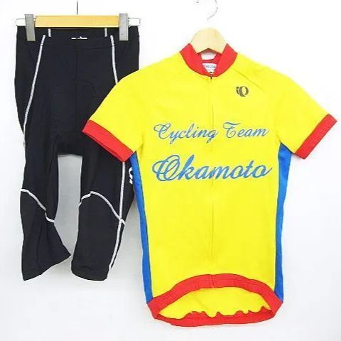 PEARL iZUMi パールイズミ サイクルジャージ 自転車 ウェア 上下 ジャージ上 黄色系 Sサイズ パンツ 黒系 Mサイズ M005-0428-1