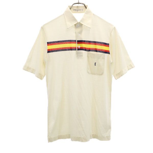 イヴサンローラン 90s ワンポイント刺繍 半袖 ポロシャツ M アイボリー 