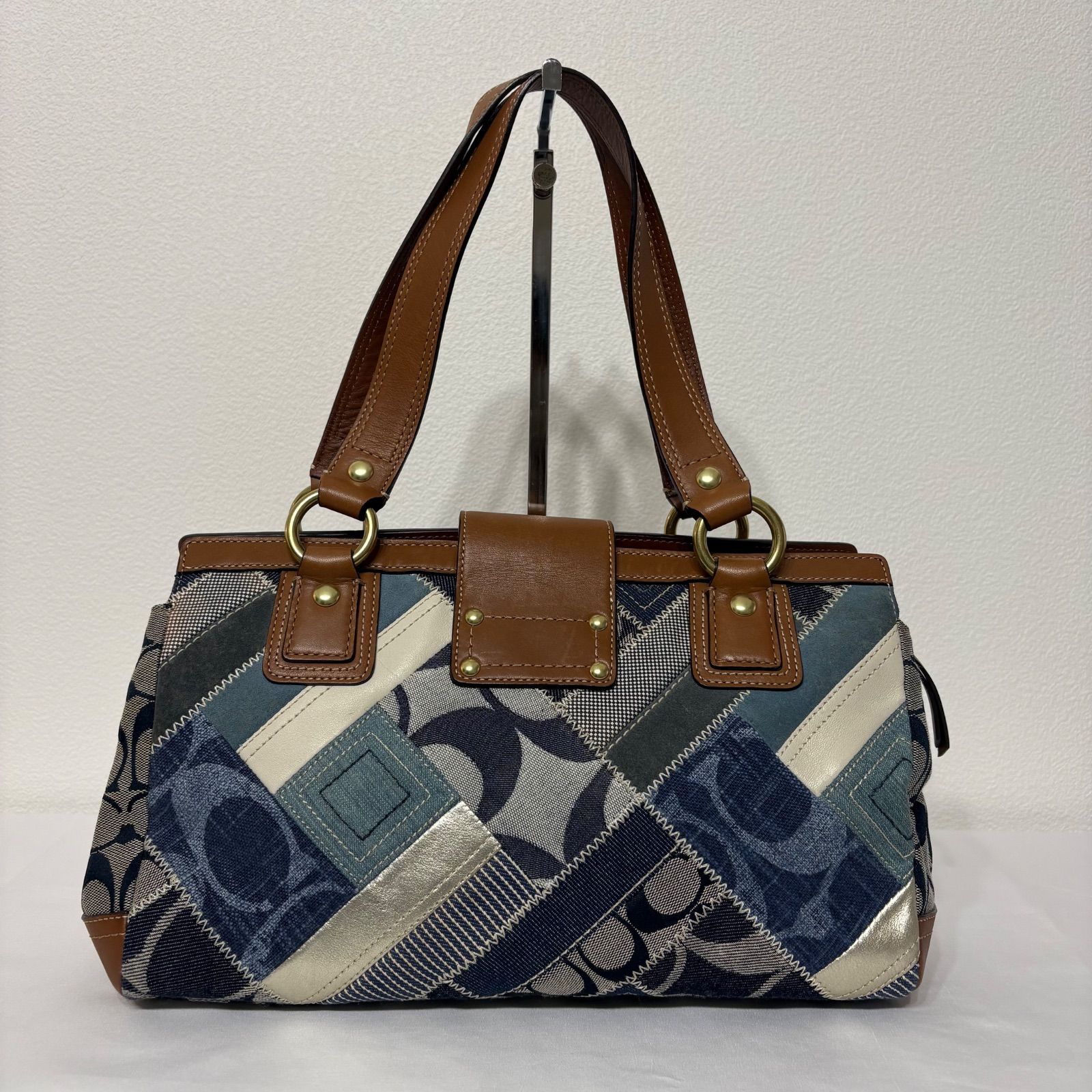 レディース COACH turn lock patchwork denim tote bag COACH コーチ