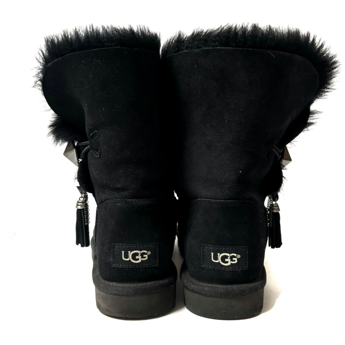 UGG(アグ) ショートブーツ 25 レディース リロウ 1013850 黒 タッセル/ビーズ ムートン