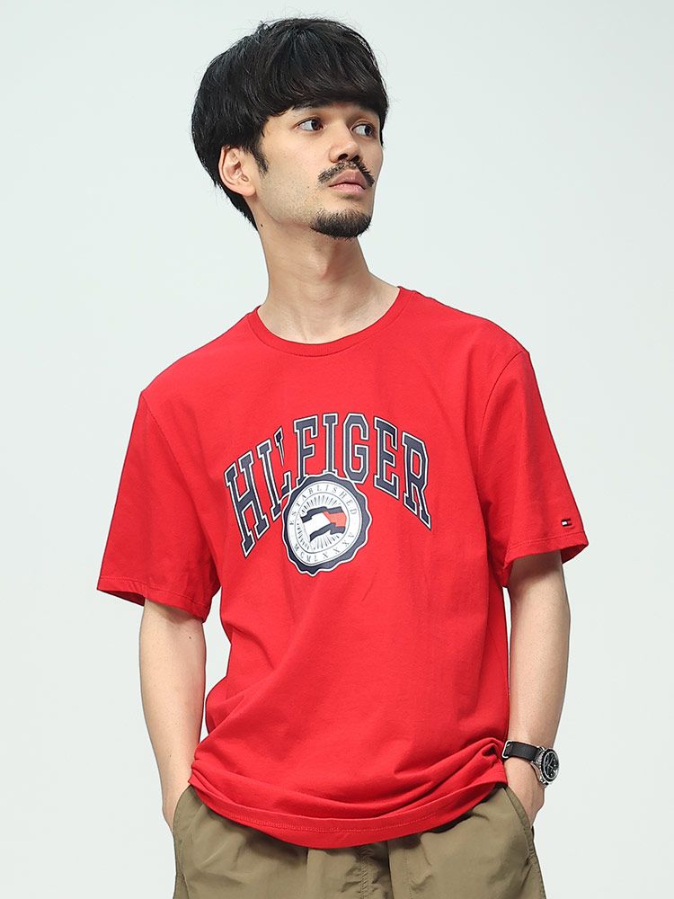 トミーヒルフィガー Tシャツ ビッグロゴプリント 半袖 TOMMY HILFIGER VARSITY FLAG クルーネックT レギュラーfit  78J8760 ユニセックス レッド