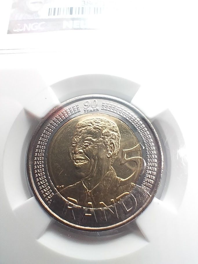 NGC MS65 2008 南アフリカ マンデラ生誕90年 5ランド バイメタル NGC MS65 2008 南アフリカ共和国 ネルソン・マンデラ生誕90周年
