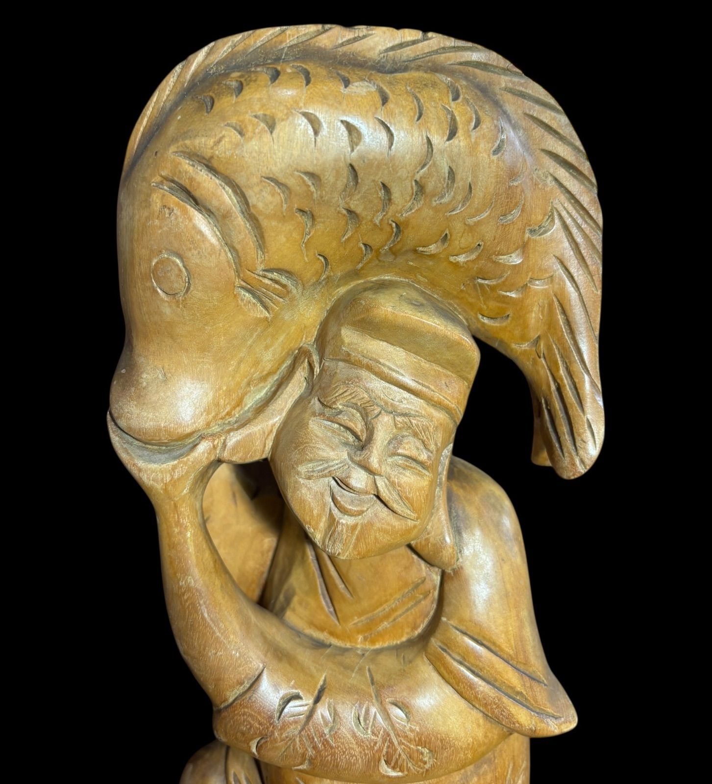 【美品】恵比寿像 七福神 木彫 仏像 彫刻 開運 置物 アンティーク インテリア 木彫り 恵比寿 七福神 木製 恵比寿様 商売繁盛 開運 縁起物 彫刻