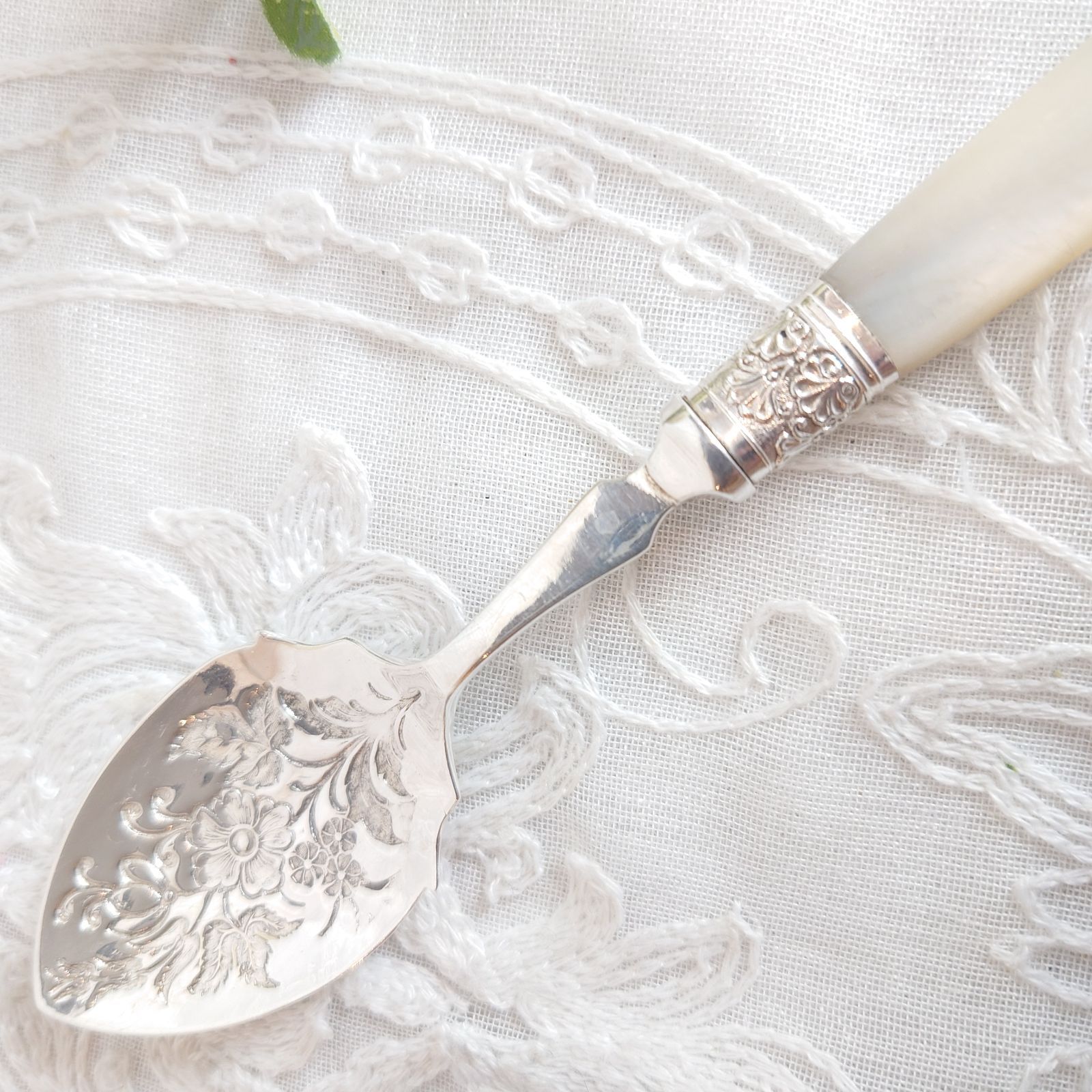 イギリス アンティーク ジャムスプーン 白蝶貝 マザーオブパール スプーン