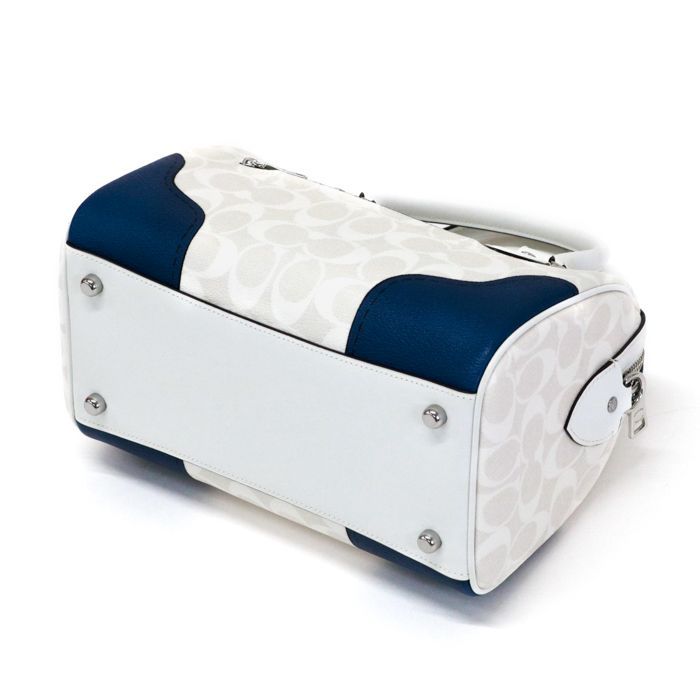 コーチ COACH ローワン サッチェル ロンプルイユ プリント PVC / スムース レザー シグネチャー / プリント柄 CH168 ハンドバッグ 手提げかばん 2WAYバッグ 肩掛け ミニボストンバッグ レディース ホワイト / ブルー 美品 中古 mba16004 コーチ COACH ローワン サッチェル ロンプルイユ プリント PVC