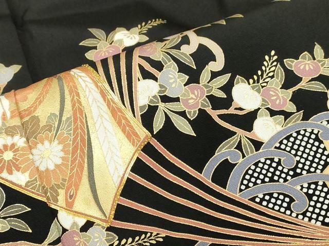 豪華黒留袖】 駒刺繍❣️風景花文 金彩 着丈159cm 正絹 逸品 No