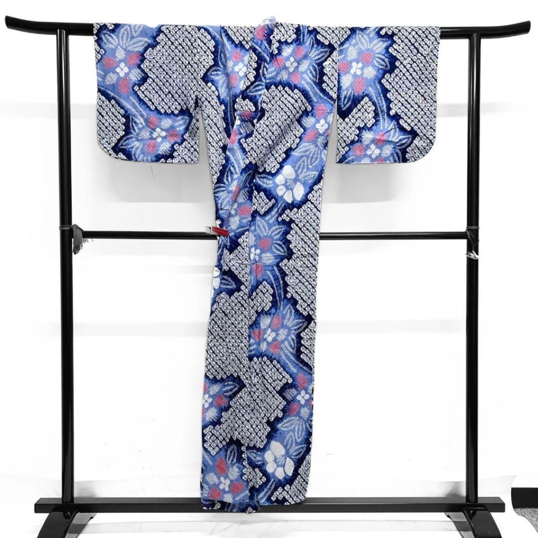 浴衣 有松鳴海絞り 花模様 流線 鹿の子 グラデーション 着物 034a d