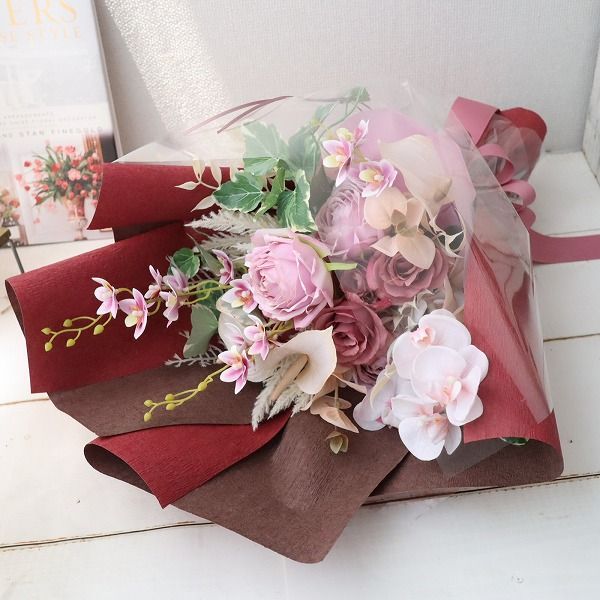 花材セット パープル No．582 想いを込めて贈る花束 胡蝶蘭 シャビー  