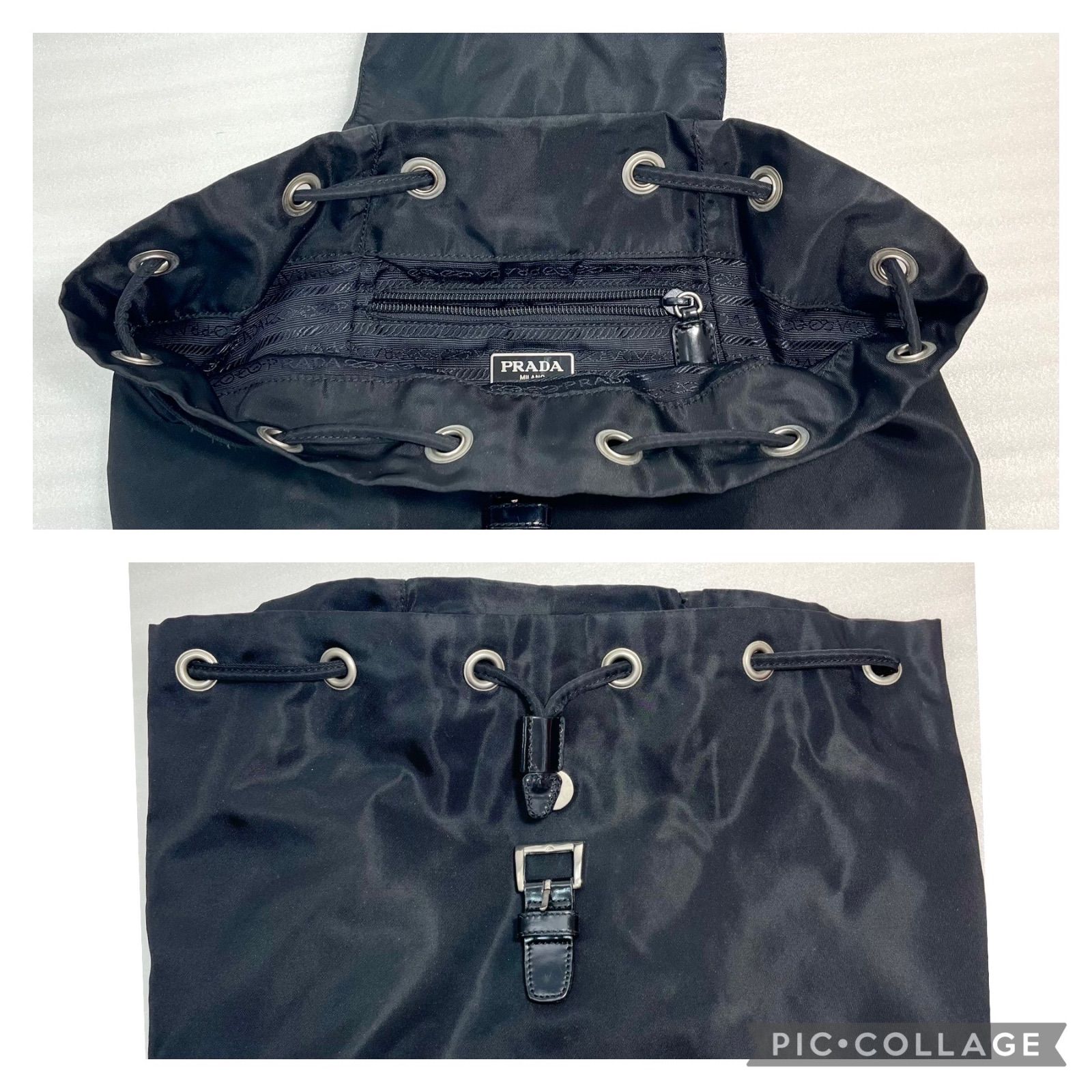 【美品】PRADA リュック　バックパック　巾着　ナイロン　ブラック　三角ロゴ