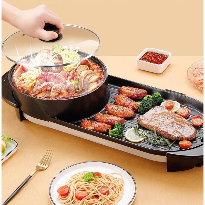 特売！ホットプレート 焼肉 無煙 焼肉プレート 平面プレート 2in1 ブラック 2200W しゃぶしゃぶ鍋 パーティ 仕切り鍋 火鍋 二食鍋  キッチン家電 お好み焼き 2~8人用 - メルカリ