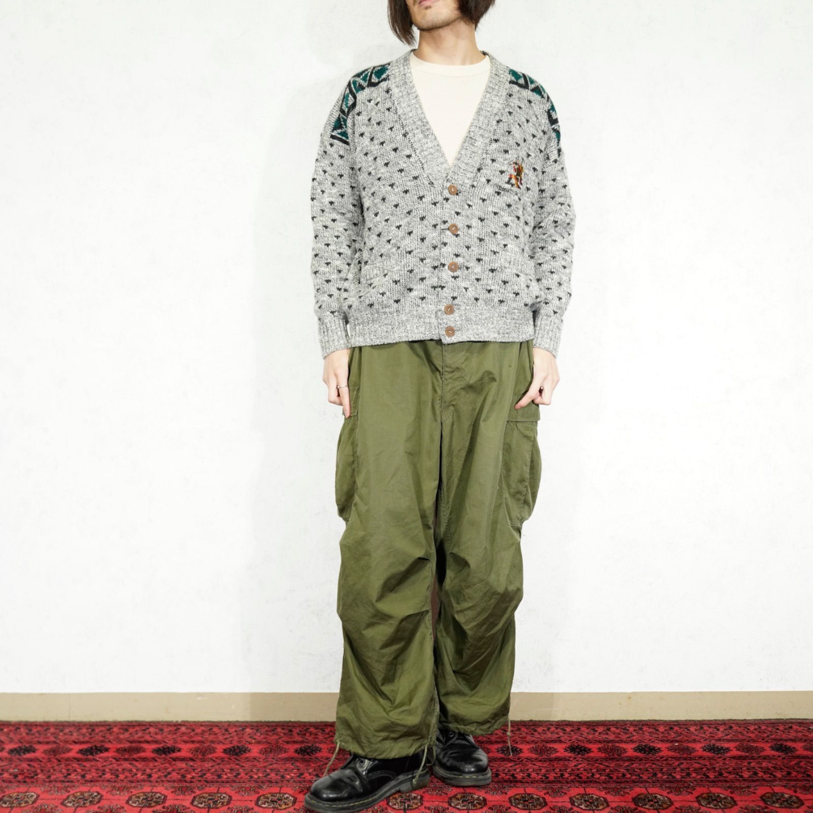 EU VINTAGE IL GRANCHIO EMBORIDERY DESIGN WOOL KNIT CARDIGAN MADE 