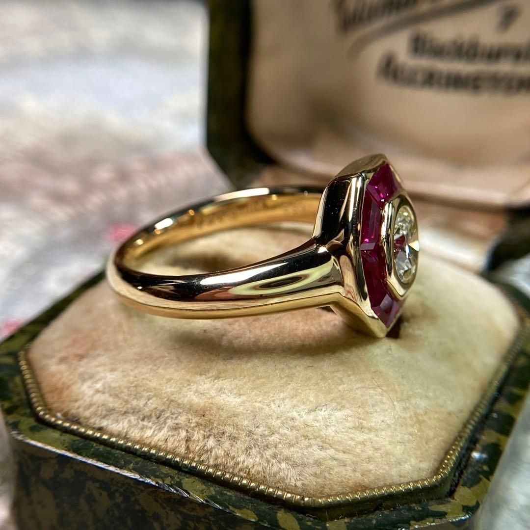 k18 アールデコ カリブレカット ルビー ダイヤモンド ヴィンテージリング 指輪 FORTGASGNV_COM_BR