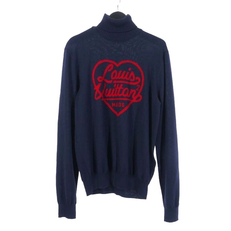 ルイヴィトン LOUIS VUITTON 22SS Nigo Intarsia Heart Turtle Neck Knit Sweater ニゴ― インタルシアハート タートルネック ニット セーター S ネイビー RM221M ZLL HMN05W