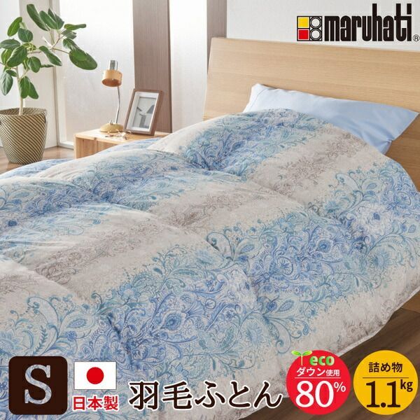 リサイクルダウン80% 羽毛ふとん シングル ブルー【代引不可