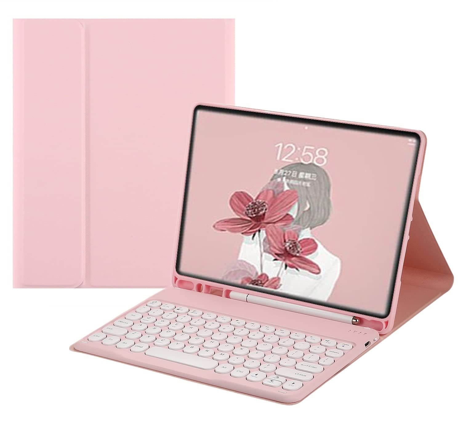 ペンシル アップル 収納可能 カバー キーボード付き 分離式 丸い インチ 10.5 10.2 アイパッド 世代 (iPad7/8/9/Air3/Pro10.5 7 8 9 第 カラフル カラーキーボード 可愛い 丸型キー ケース ピンク) キーボ